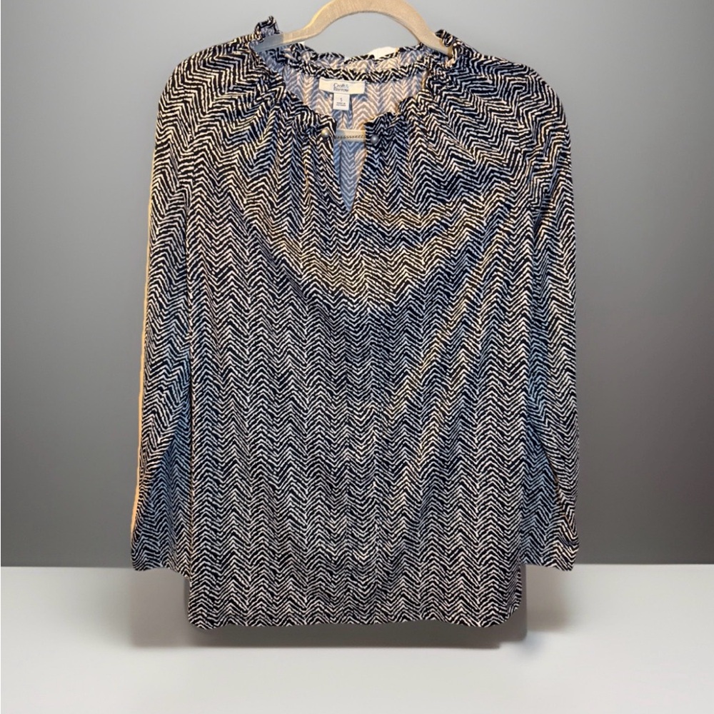 Croft & Barrow Women’s Classy Chevron Herringbone Zig Zag Long Sleeve Top Sz Sm